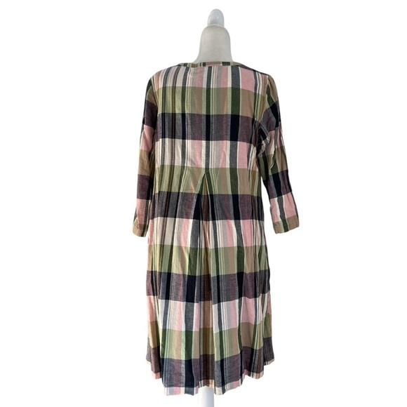 Gudrun Sjoden Women's Dress Cotton Linen Plaid Multicolor Midi Dress Lagenlook - Picture 5 of 9